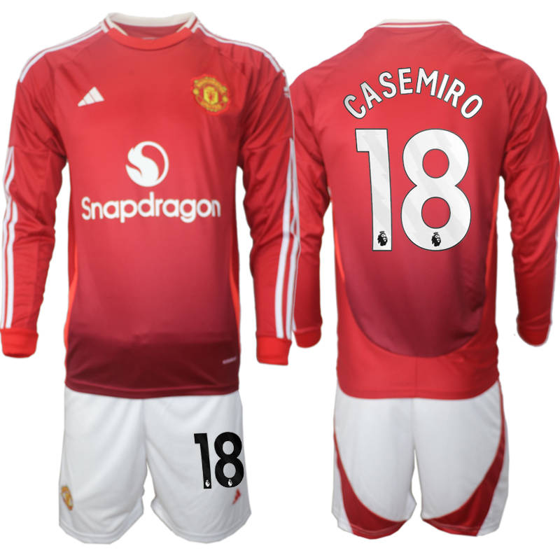 Men 2024-2025 Club Manchester United home Long Sleeves Red #18 Soccer Jersey->manchester united jersey->Soccer Club Jersey